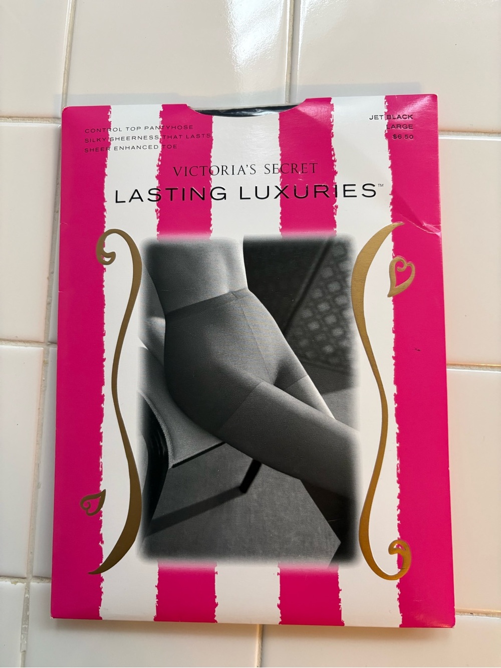 NWT Victoria's  Secret Pantyhose Lasting Luxuries Control Top Sheer Jet Black L